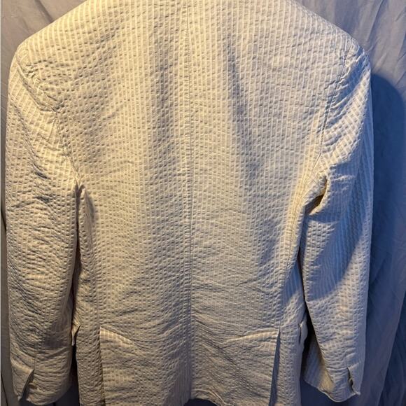 Theory Cream& white Suit-jacket & pants Coat with Seersucker Texture - Picture 2 of 7